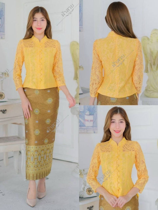 Thai Traditional Dress Silk Skirt & Silk Blouse Set