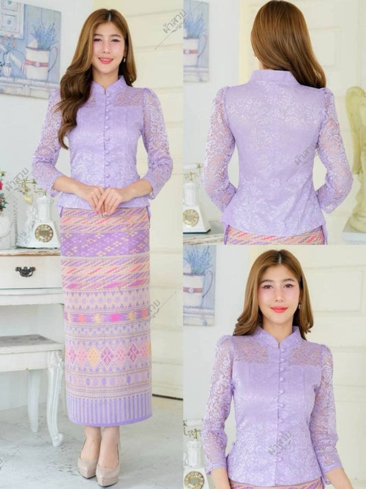Thai Traditional Dress Silk Skirt & Silk Blouse Set
