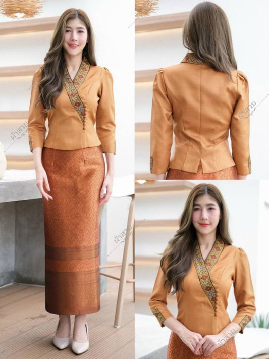 Thai Traditional Dress Silk Skirt & Silk Blouse Set