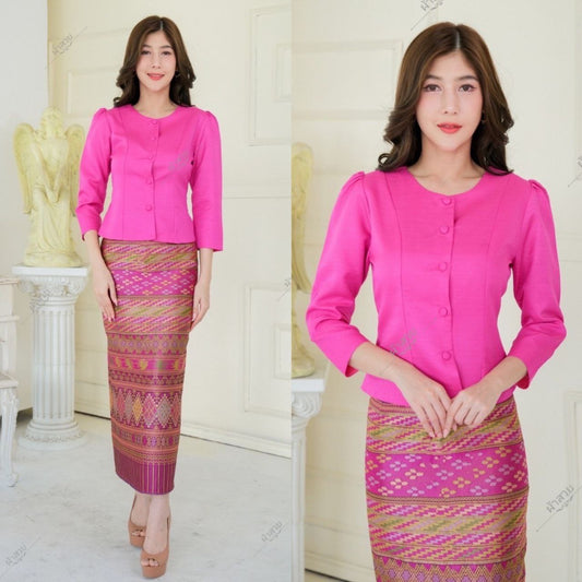 Thai Traditional Dress Silk Skirt & Silk Blouse Set