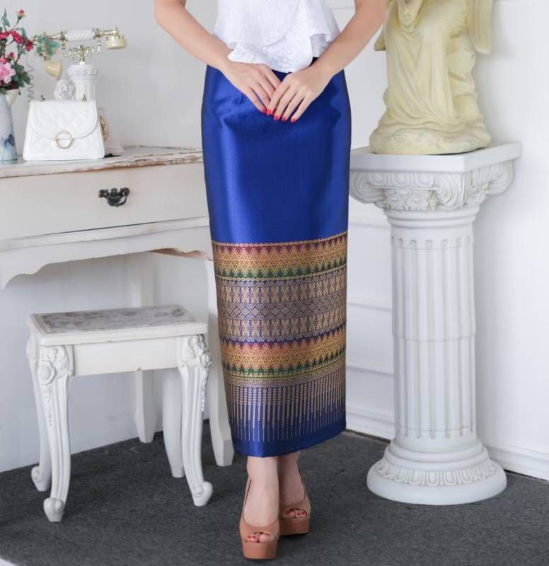 Elegant Thai/Laos Silk Skirt - Free Size Waist 24"- 44", 21-30 Traditional Thai Clothing, Thai Silk Long Skirts