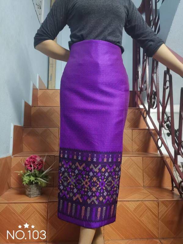 Elegant Thai/Laos Silk Skirt - Free Size Waist 24"- 44", 21-30 Traditional Thai Clothing, Thai Silk Long Skirts