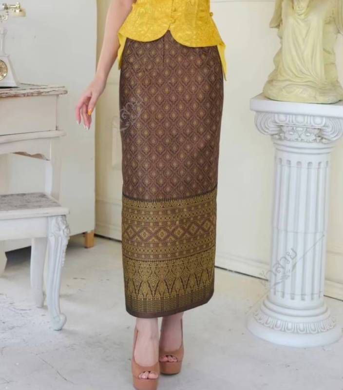 Elegant Thai/Laos Silk Skirt - Free Size Waist 24"- 44", 31-40 Traditional Thai Clothing, Thai Silk Long Skirts