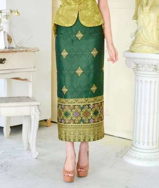 Elegant Thai/Laos Silk Skirt - Free Size Waist 24"- 44", 31-40 Traditional Thai Clothing, Thai Silk Long Skirts