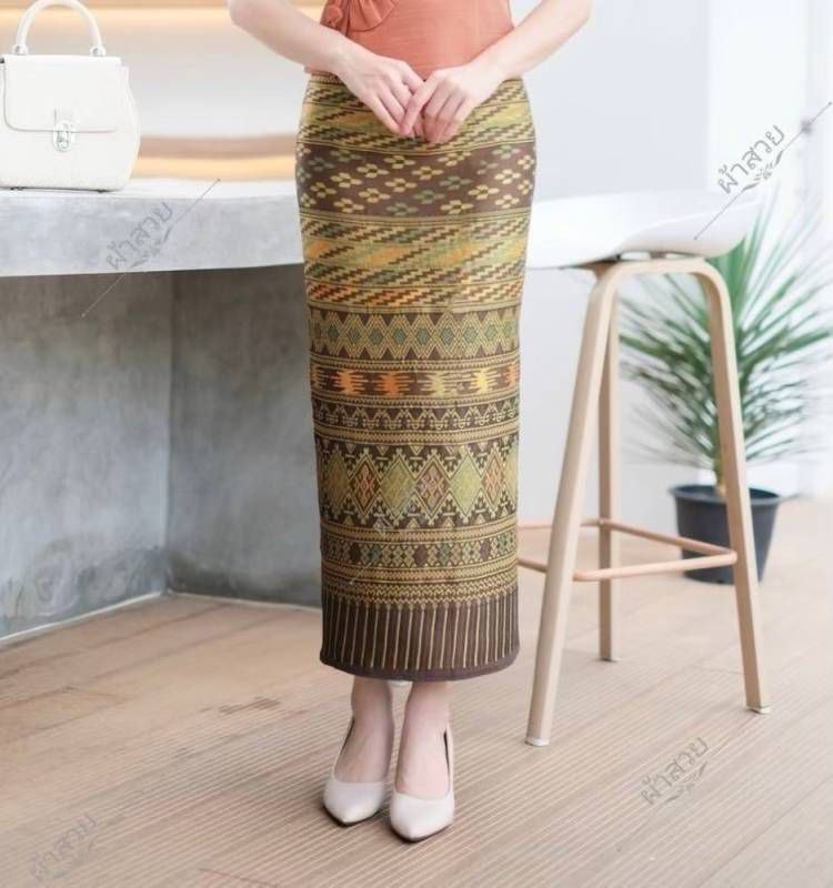 Elegant Thai/Laos Silk Skirt - Free Size Waist 24"- 44", 1-10 Traditional Thai Clothing