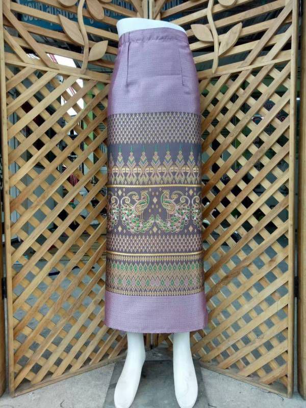Elegant Thai/Laos Silk Long Skirt - Free Size Waist 24"- 44", 43-62 Traditional Thai Clothing, Thai Silk Skirt