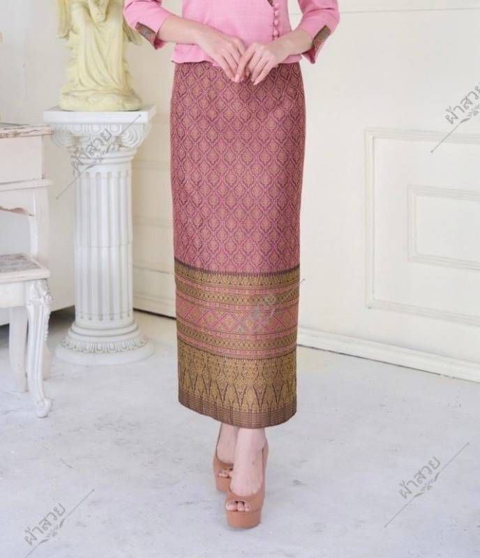 Elegant Thai/Laos Silk Skirt - Free Size Waist 24"- 44", 81-101 Traditional Thai Clothing