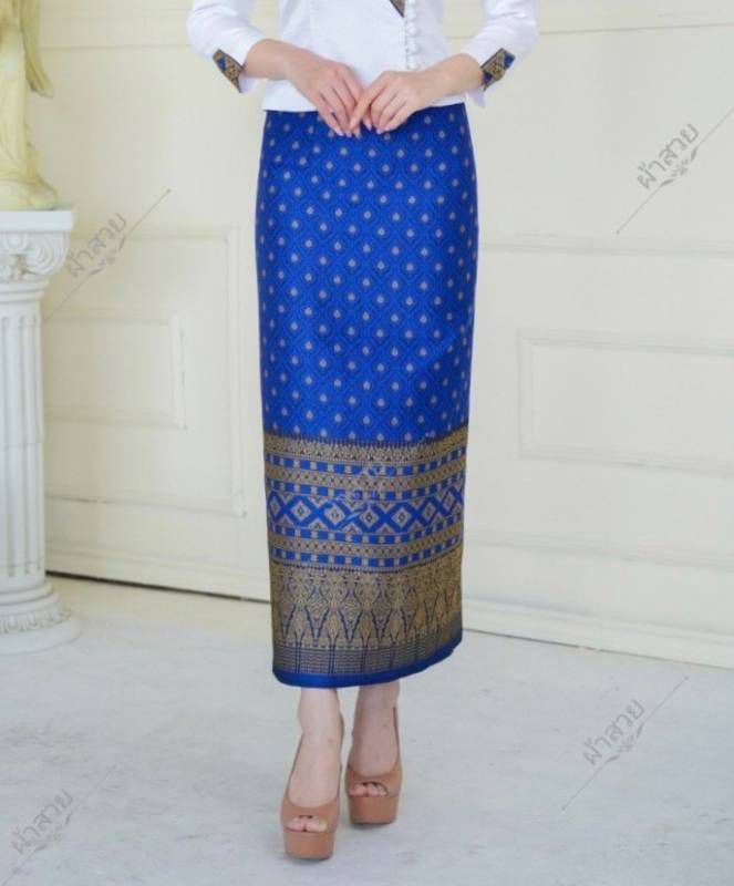 Elegant Thai/Laos Silk Skirt - Free Size Waist 24"- 44", 61-70 Traditional Thai Clothing