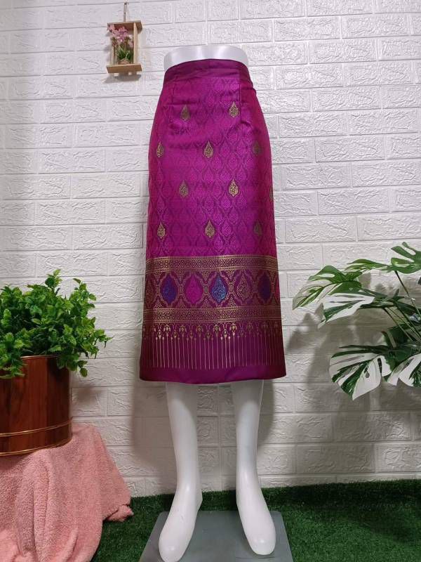 Elegant Thai/Laos Silk Mini Skirt - Free Size Waist 24"- 44", 1-20 Traditional Thai Clothing, Thai Silk Skirt