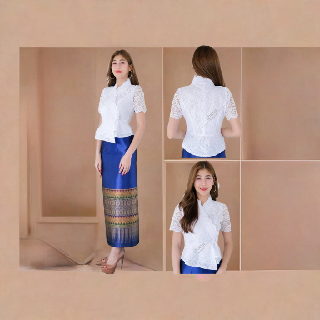 Beautiful Thai/Laos Silk Skirt & Blouse SET (2 Pieces) - SETS #05 Chest 32"- 46" Free Size Skirt 24"- 44" Thai Silk Outfits, Thai Silk Long Skirts