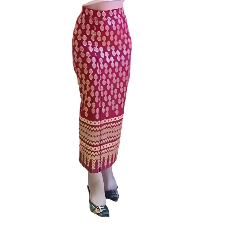 Elegant Thai/Laos Silk Long Skirt - Available Fitted Skirts Size A-25-32" & Size B34-44" Drop 35" Traditional Thai Clothing, Traditional Thai Skirt Wrap