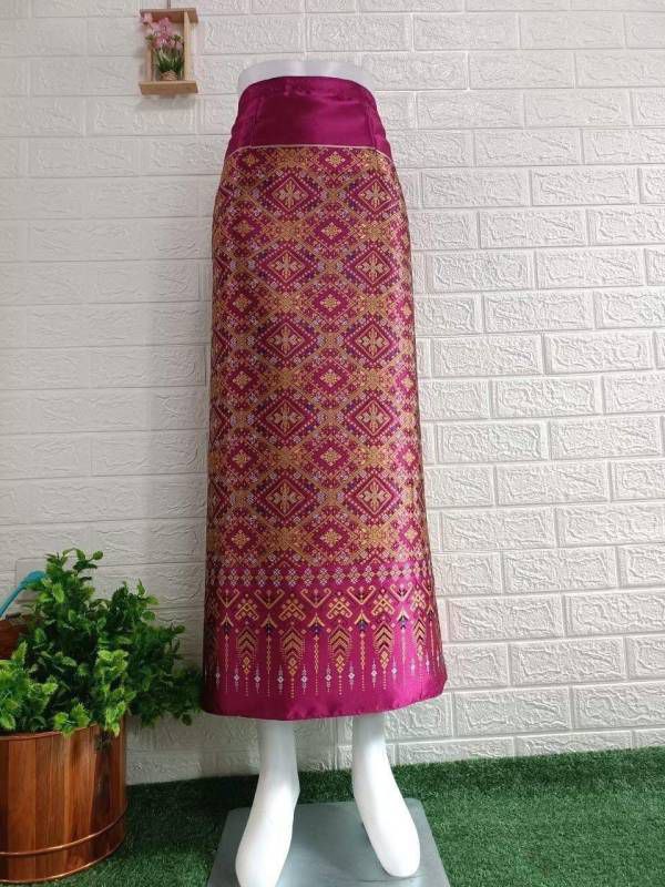 Elegant Thai/Laos Silk Long Skirt - Free Size Waist 24"- 44", 1-21 Traditional Thai Clothing, Thai Silk Skirt