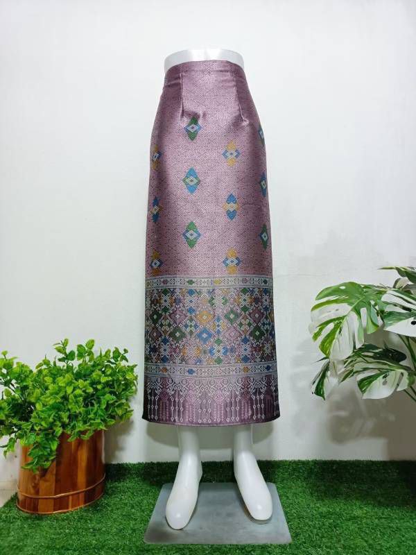 Elegant Thai/Laos Silk Long Skirt - Free Size Waist 24"- 44", 1-21 Traditional Thai Clothing, Thai Silk Skirt