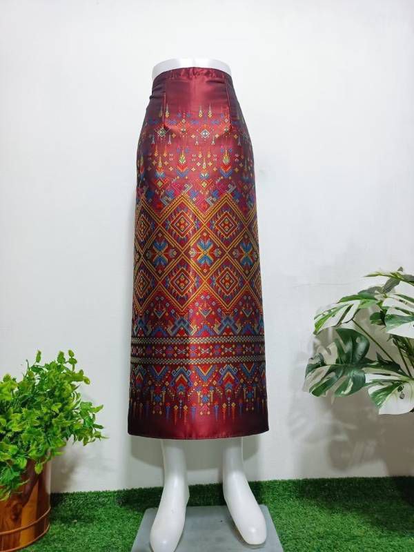 Elegant Thai/Laos Silk Long Skirt - Free Size Waist 24"- 44", 1-21 Traditional Thai Clothing, Thai Silk Skirt