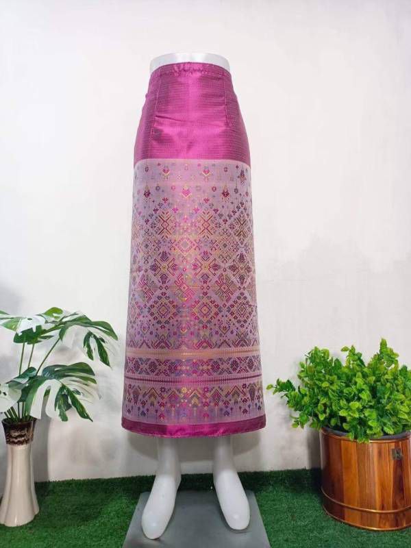 Elegant Thai/Laos Silk Long Skirt - Free Size Waist 24"- 44", 1-21 Traditional Thai Clothing, Thai Silk Skirt