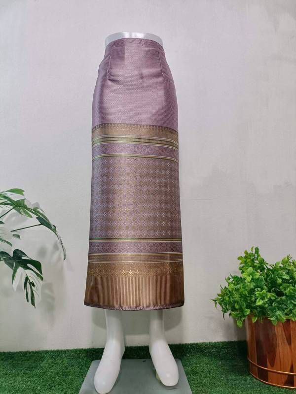 Elegant Thai/Laos Silk Long Skirt - Free Size Waist 24"- 44", 1-21 Traditional Thai Clothing, Thai Silk Skirt