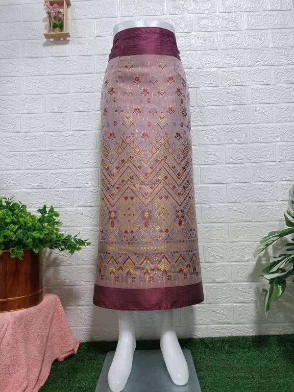 Elegant Thai/Laos Silk Long Skirt - Free Size Waist 24"- 44", 1-21 Traditional Thai Clothing, Thai Silk Skirt