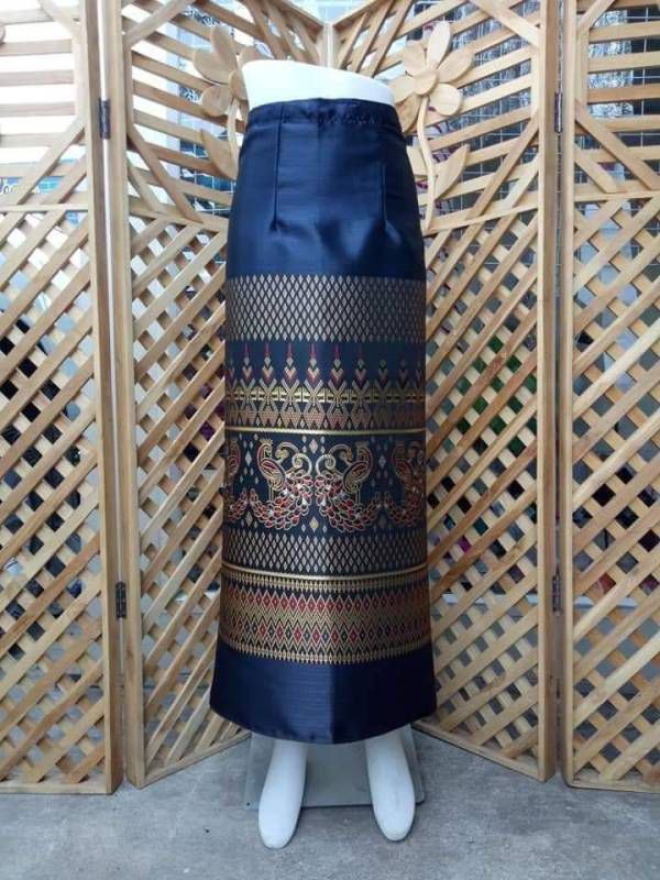 Elegant Thai/Laos Silk Long Skirt - Free Size Waist 24"- 44", 1-21 Traditional Thai Clothing, Thai Silk Skirt