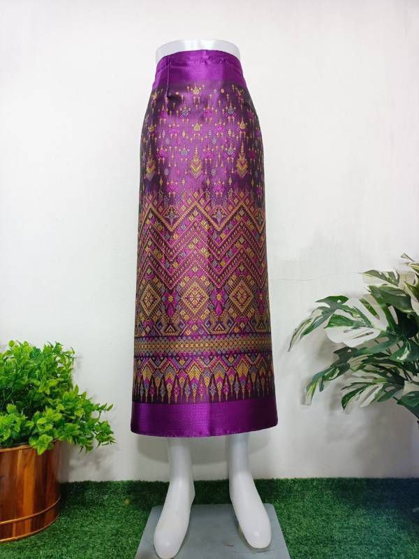 Elegant Thai/Laos Silk Long Skirt - Free Size Waist 24"- 44", 1-21 Traditional Thai Clothing, Thai Silk Skirt