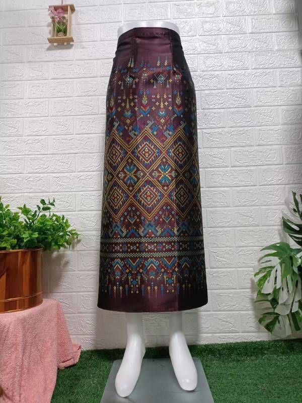 Elegant Thai/Laos Silk Long Skirt - Free Size Waist 24"- 44", 1-21 Traditional Thai Clothing, Thai Silk Skirt