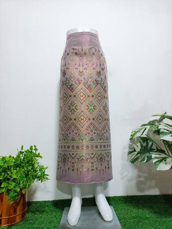 Elegant Thai/Laos Silk Long Skirt - Free Size Waist 24"- 44", 1-21 Traditional Thai Clothing, Thai Silk Skirt