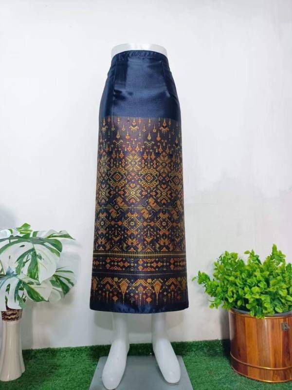 Elegant Thai/Laos Silk Long Skirt - Free Size Waist 24"- 44", 22-42 Traditional Thai Clothing, Thai Silk Skirt