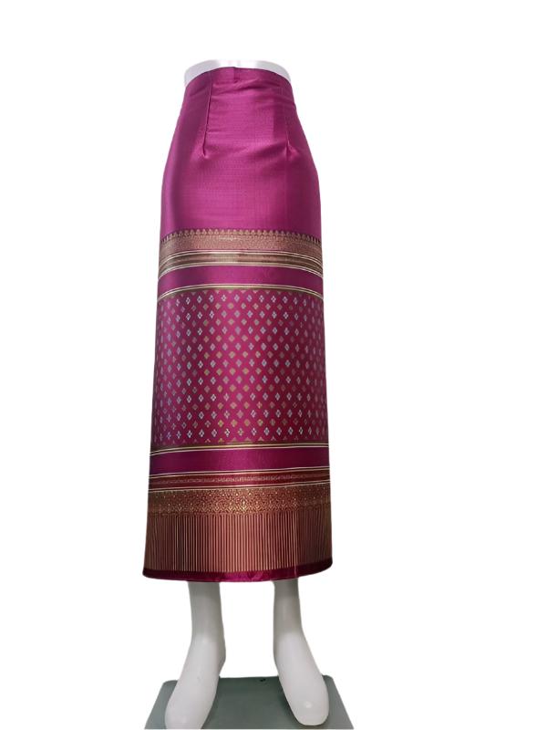 Elegant Thai/Laos Silk Long Skirt - Free Size Waist 24"- 44", 22-42 Traditional Thai Clothing, Thai Silk Skirt