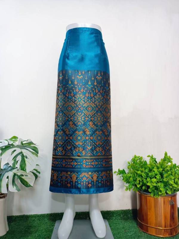 Elegant Thai/Laos Silk Long Skirt - Free Size Waist 24"- 44", 22-42 Traditional Thai Clothing, Thai Silk Skirt