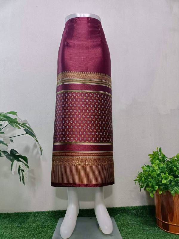 Elegant Thai/Laos Silk Long Skirt - Free Size Waist 24"- 44", 22-42 Traditional Thai Clothing, Thai Silk Skirt