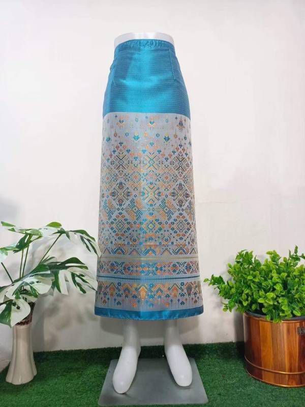 Elegant Thai/Laos Silk Long Skirt - Free Size Waist 24"- 44", 22-42 Traditional Thai Clothing, Thai Silk Skirt