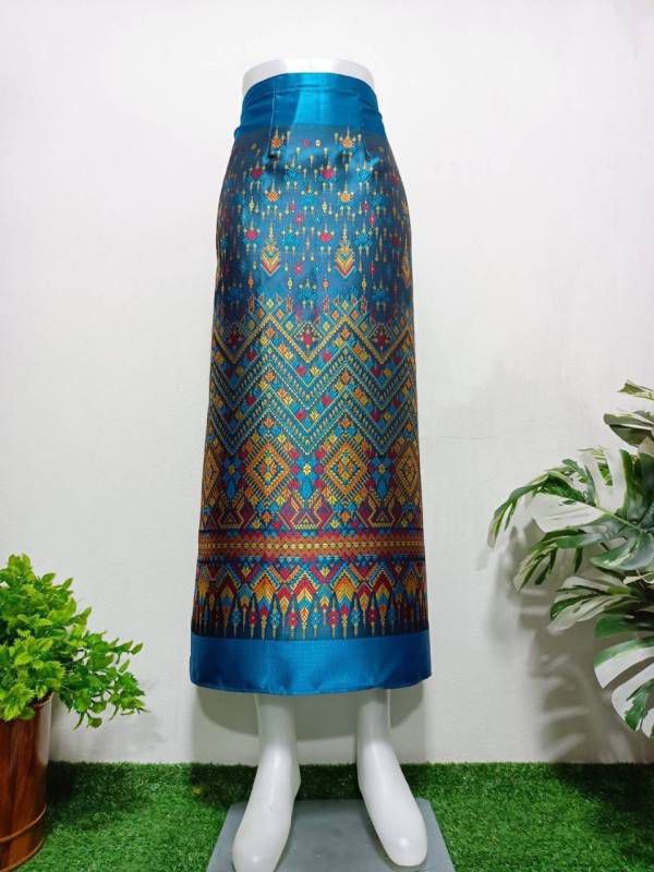 Elegant Thai/Laos Silk Long Skirt - Free Size Waist 24"- 44", 22-42 Traditional Thai Clothing, Thai Silk Skirt