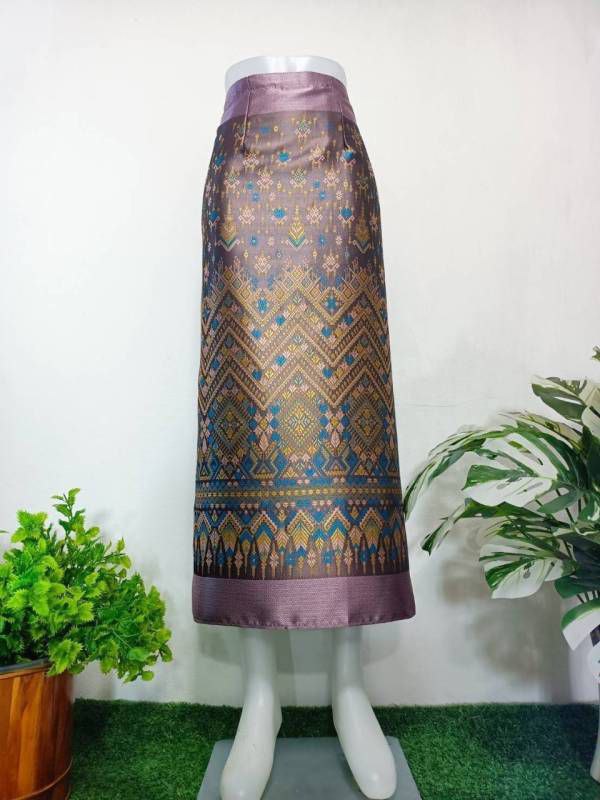 Elegant Thai/Laos Silk Long Skirt - Free Size Waist 24"- 44", 22-42 Traditional Thai Clothing, Thai Silk Skirt