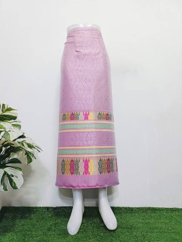 Elegant Thai/Laos Silk Long Skirt - Free Size Waist 24"- 44", 22-42 Traditional Thai Clothing, Thai Silk Skirt