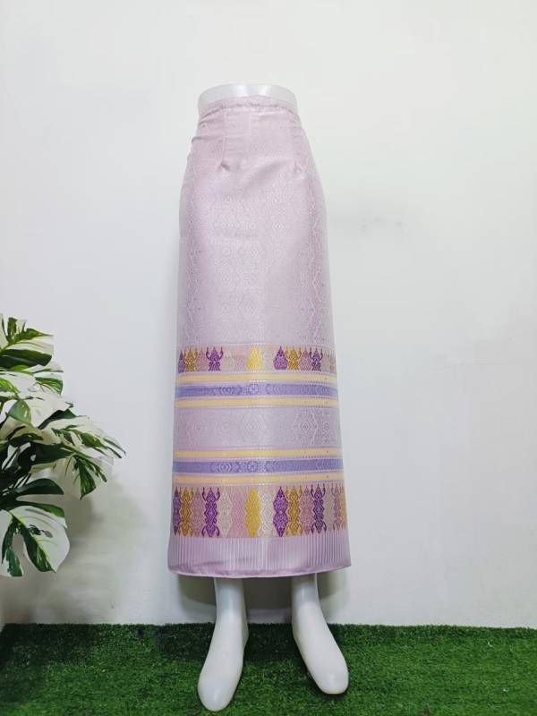 Elegant Thai/Laos Silk Long Skirt - Free Size Waist 24"- 44", 22-42 Traditional Thai Clothing, Thai Silk Skirt