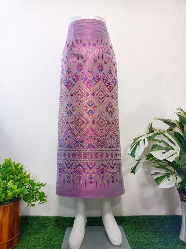 Elegant Thai/Laos Silk Long Skirt - Free Size Waist 24"- 44", 22-42 Traditional Thai Clothing, Thai Silk Skirt