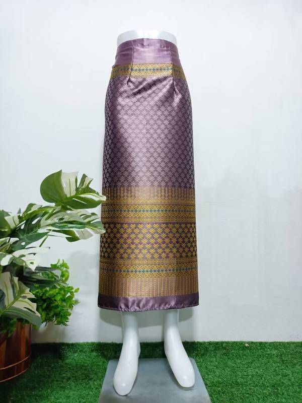 Elegant Thai/Laos Silk Long Skirt - Free Size Waist 24"- 44", 22-42 Traditional Thai Clothing, Thai Silk Skirt