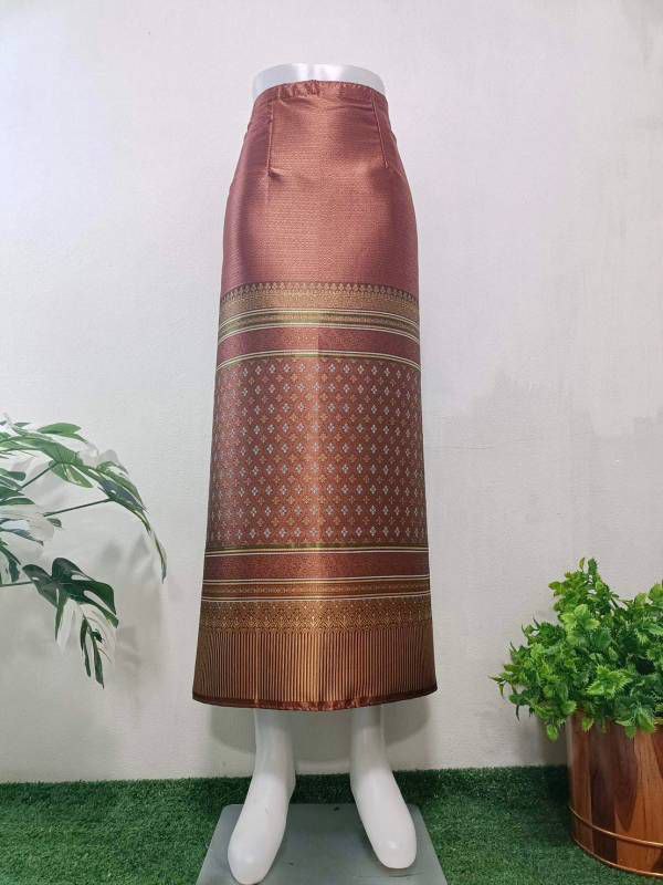 Elegant Thai/Laos Silk Long Skirt - Free Size Waist 24"- 44", 22-42 Traditional Thai Clothing, Thai Silk Skirt