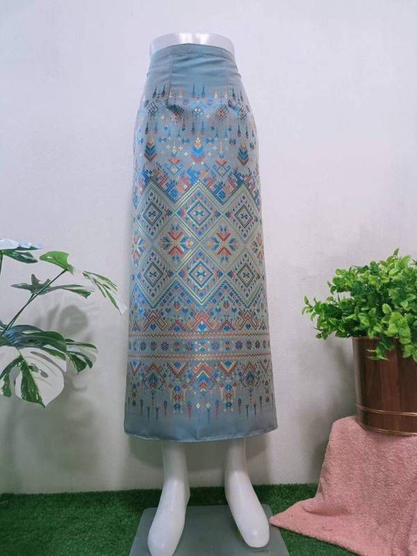 Elegant Thai/Laos Silk Long Skirt - Free Size Waist 24"- 44", 22-42 Traditional Thai Clothing, Thai Silk Skirt