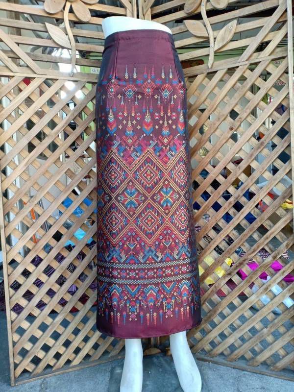 Elegant Thai/Laos Silk Long Skirt - Free Size Waist 24"- 44", 22-42 Traditional Thai Clothing, Thai Silk Skirt