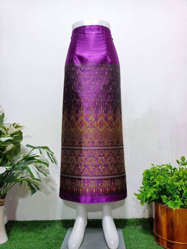 Elegant Thai/Laos Silk Long Skirt - Free Size Waist 24"- 44", 22-42 Traditional Thai Clothing, Thai Silk Skirt