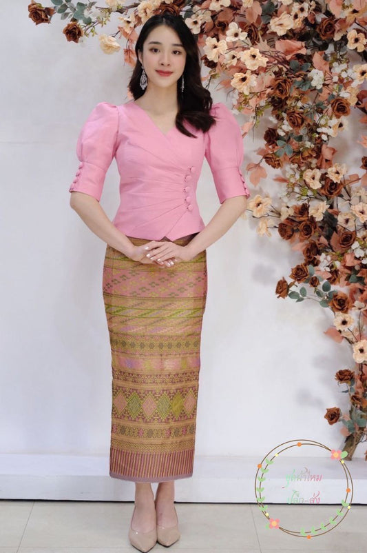 Beautiful Laos/Thai Traditional Silk Blouse, 9 Colors, Chest 32"- 46". Style #76 Traditional Thai Silk Blouse Designs