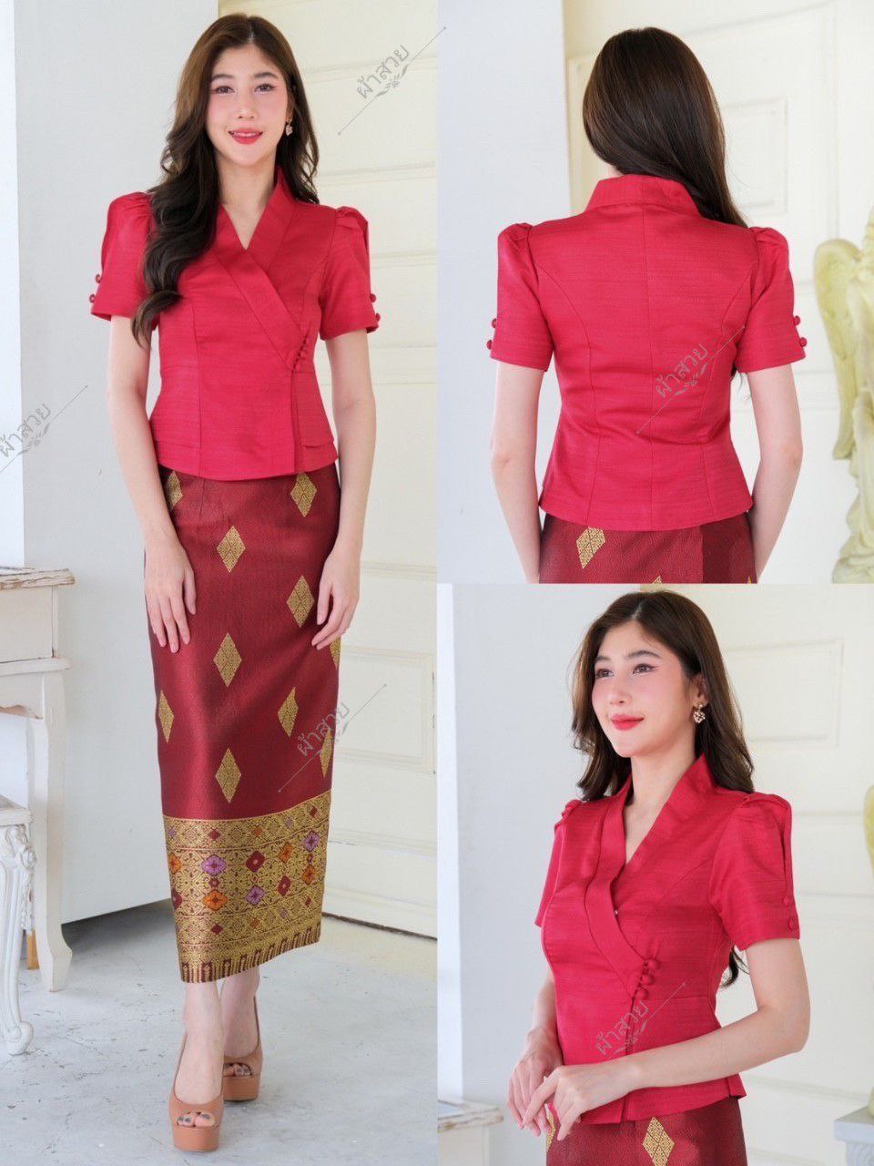 Beautiful Laos/Thai Traditional Silk Blouse, 9 Colors, Chest 32"- 46". Style #80 Traditional Thai Silk Blouse Designs