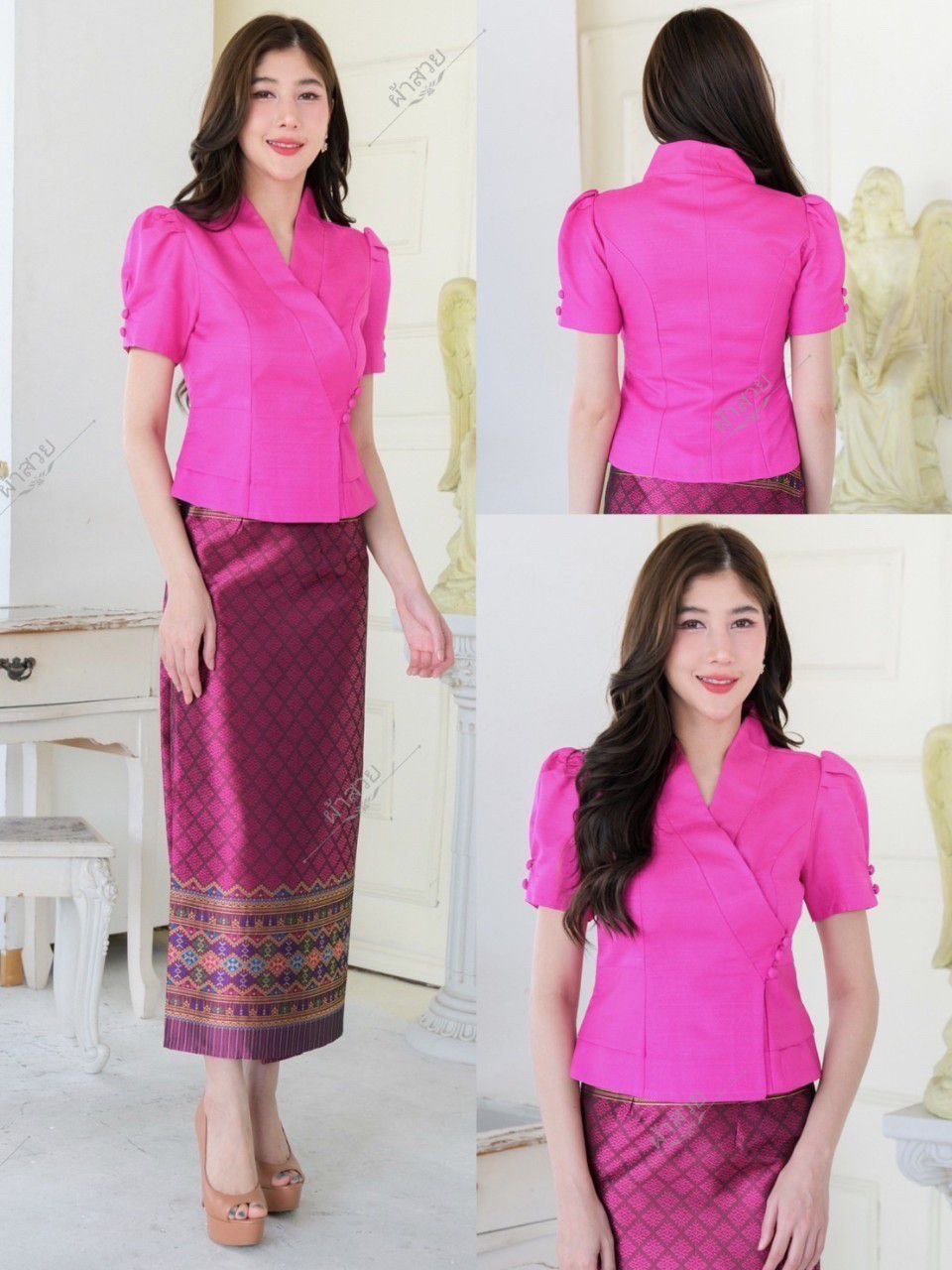 Beautiful Laos/Thai Traditional Silk Blouse, 9 Colors, Chest 32"- 46". Style #80 Traditional Thai Silk Blouse Designs