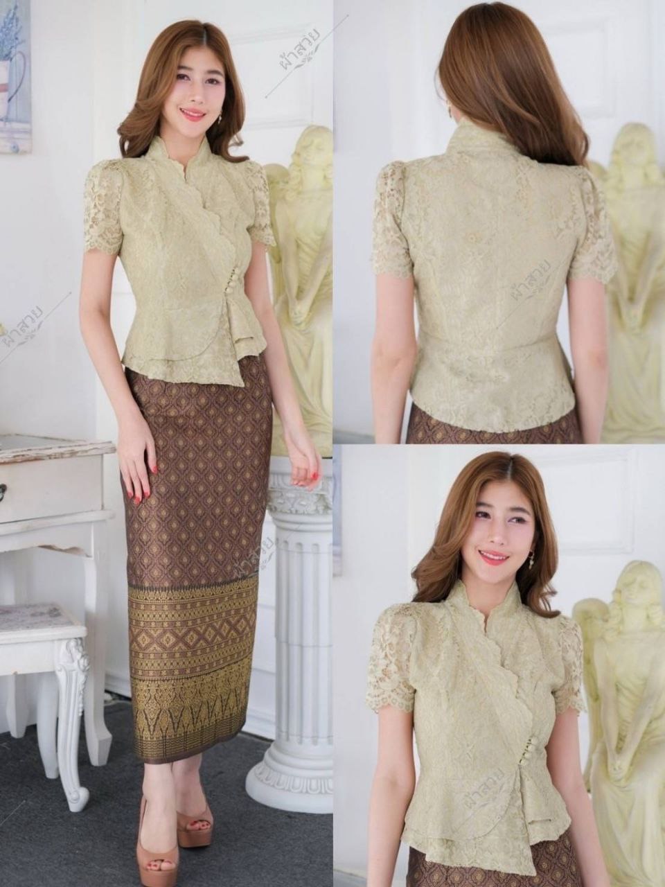 Beautiful Thai/Laos Silk Skirt & Blouse SET (2 Pieces) - SETS #05 Chest 32"- 46" Free Size Skirt 24"- 44" Thai Silk Outfits, Thai Silk Long Skirts