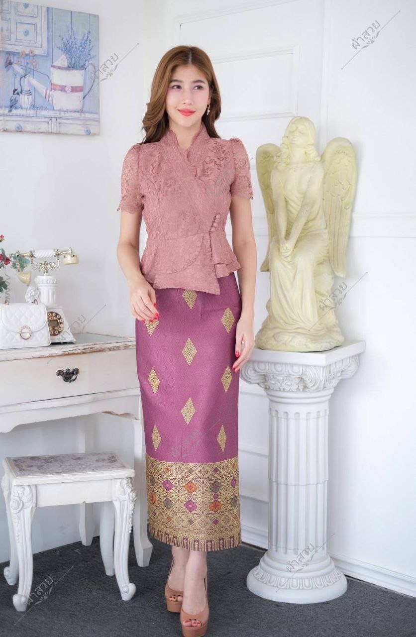 Beautiful Thai/Laos Silk Skirt & Blouse SET (2 Pieces) - SETS #05 Chest 32"- 46" Free Size Skirt 24"- 44" Thai Silk Outfits, Thai Silk Long Skirts