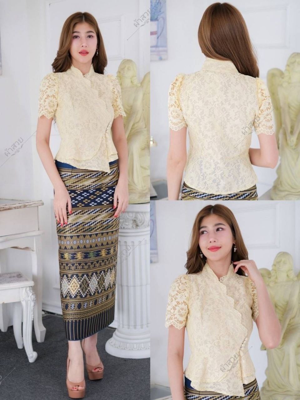 Beautiful Thai/Laos Silk Skirt & Blouse SET (2 Pieces) - SETS #05 Chest 32"- 46" Free Size Skirt 24"- 44" Thai Silk Outfits, Thai Silk Long Skirts